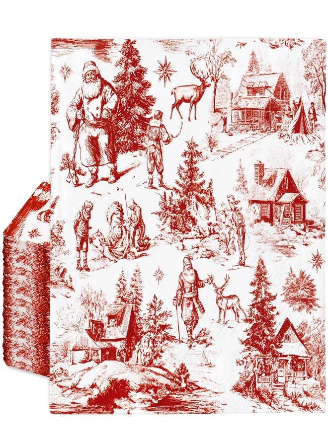 JarThenaAMCS مناديل ورقية من JarThenaAMCS، 100 قطعة، بنقشة تويل دو جوي بنية حمراء، للاستخدام مرة واحدة، مثالية لحفلات الغداء والعشاء، ولتزيين المائدة في حفلات عيد الميلاد. - Image 1